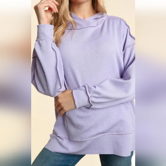 PINK TEXTURED OVERSIZED PULLOVER WITH KANGAROO POCKET./., - Picture 4 of 6